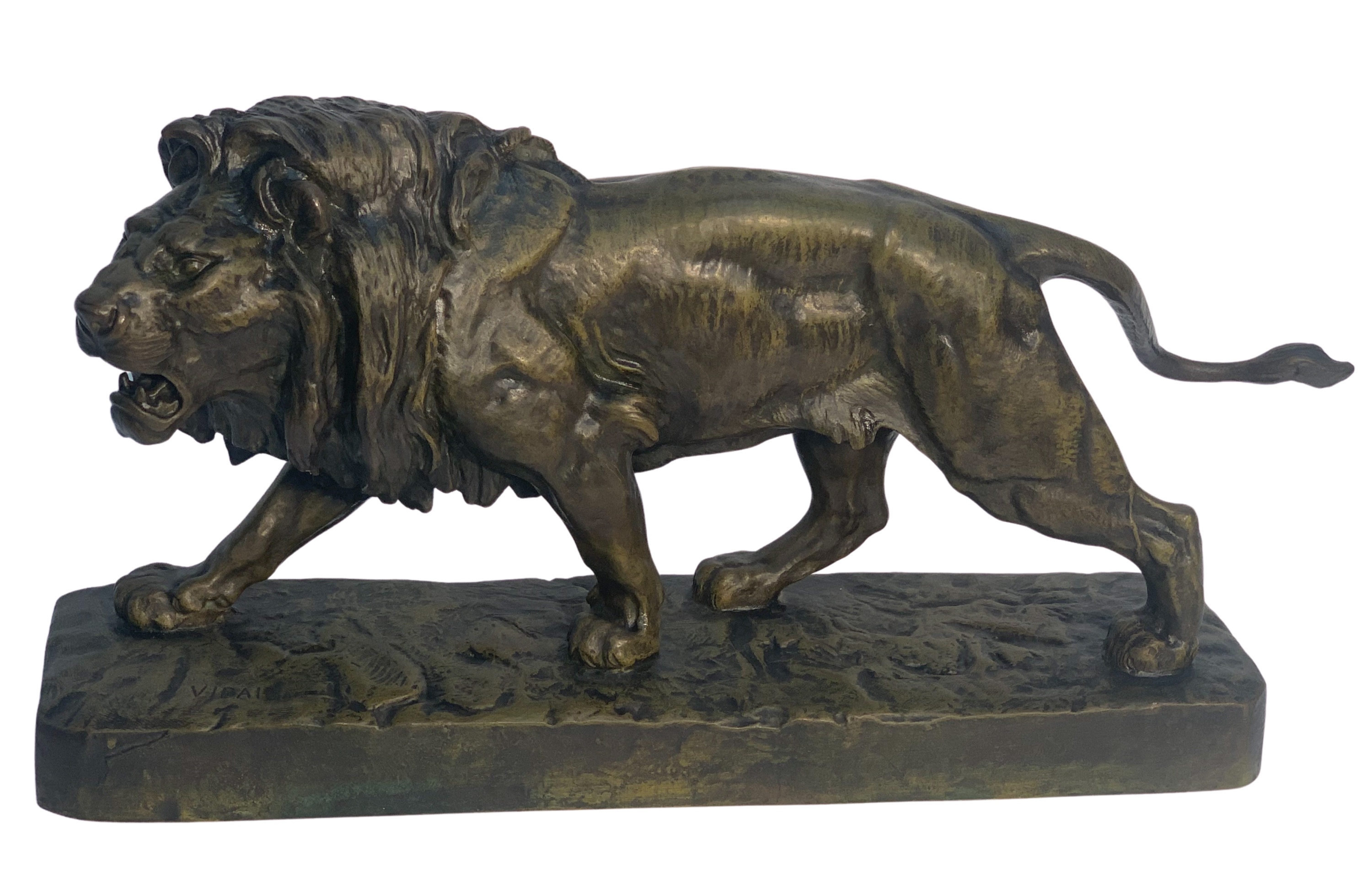 SIGNED FRENCH BRONZE STATUE OF LION