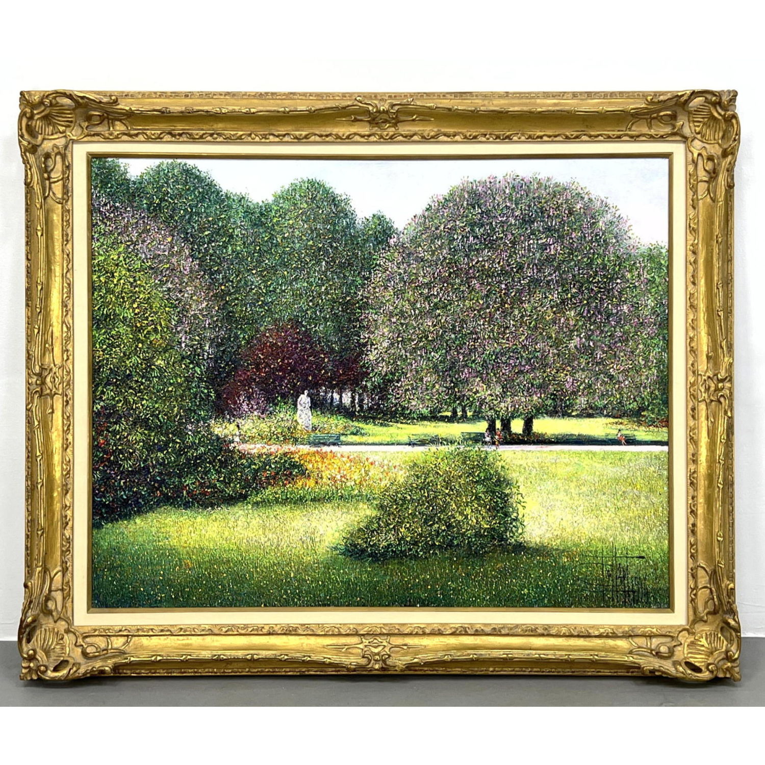Signed French Garden Scene Painting