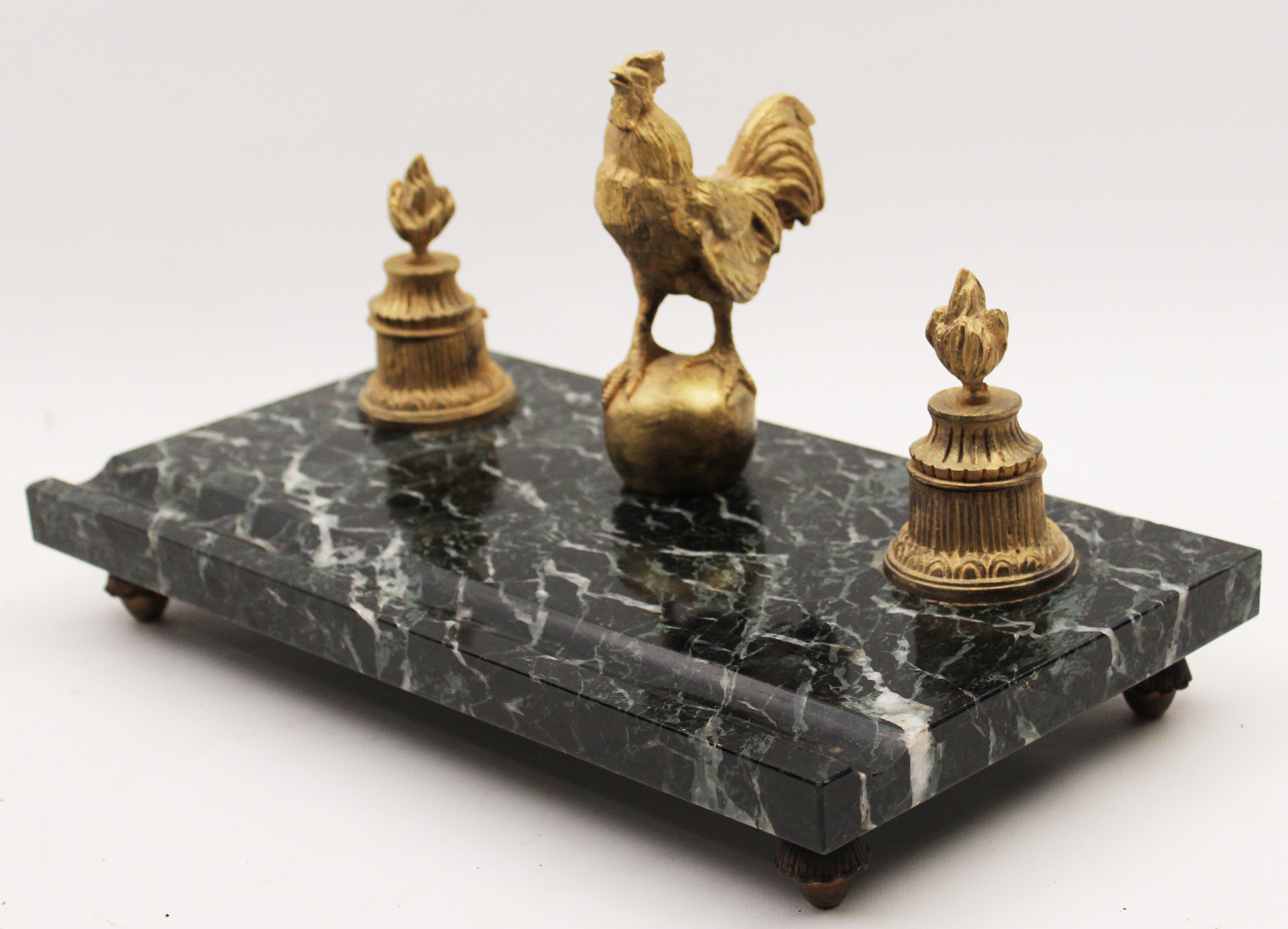 SIGNED FRENCH GILT BRONZE AND VERDE