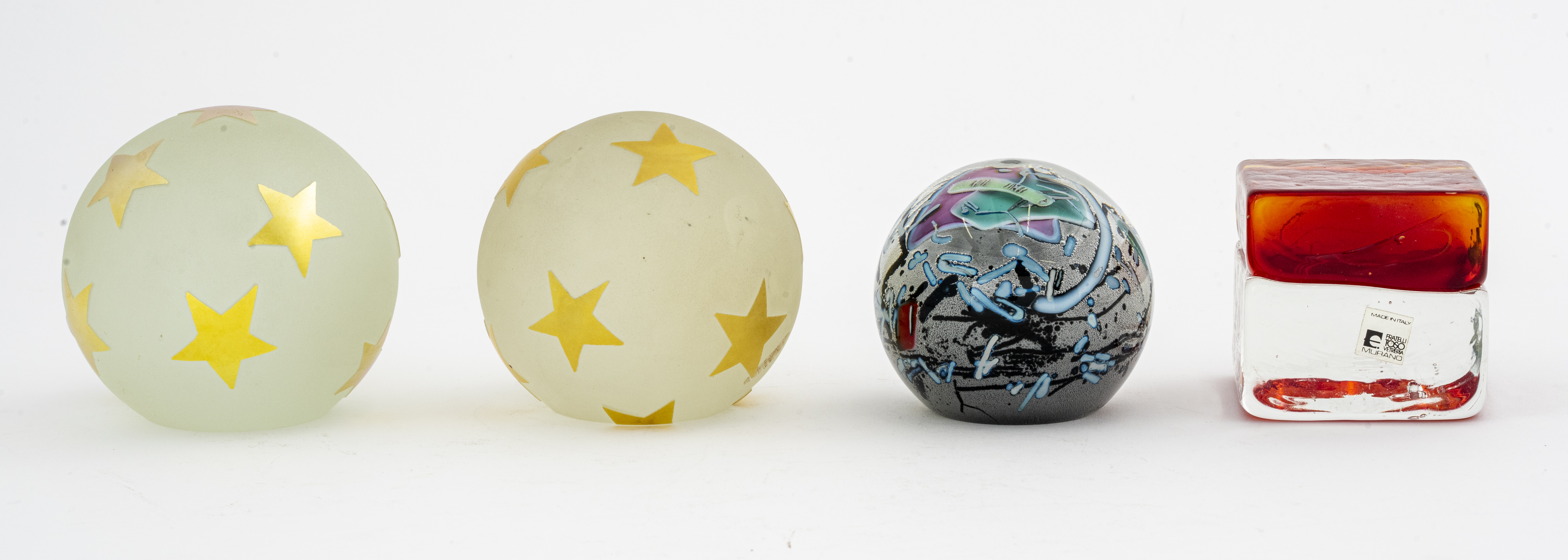 SIGNED GLASS PAPERWEIGHTS, 4 Four