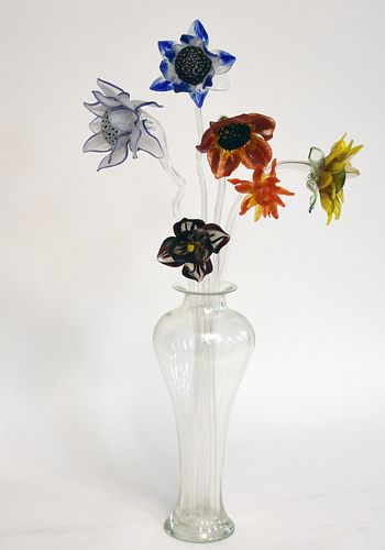 SIGNED GLASS VASE CONTAINING ART