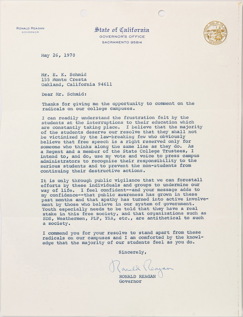 SIGNED GOVERNOR RONALD REAGAN