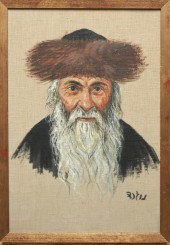 SIGNED "HEAD OF RABBI," OIL ON