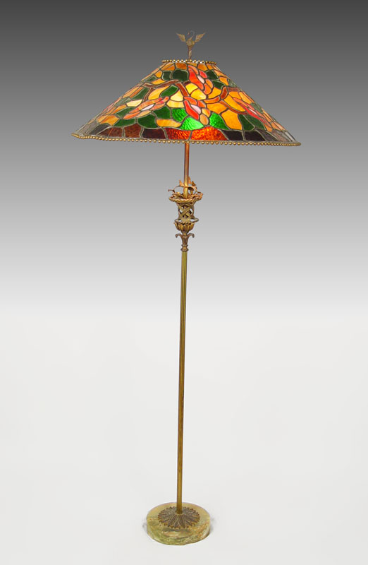 SIGNED LEADED GLASS FLOOR LAMP: