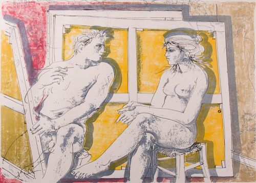 SIGNED LITHO OF NUDE MAN &