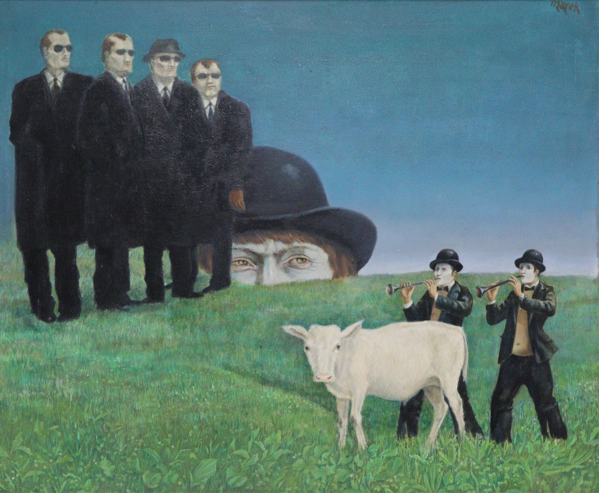 SIGNED MAREK. OIL ON BOARD. Surreal