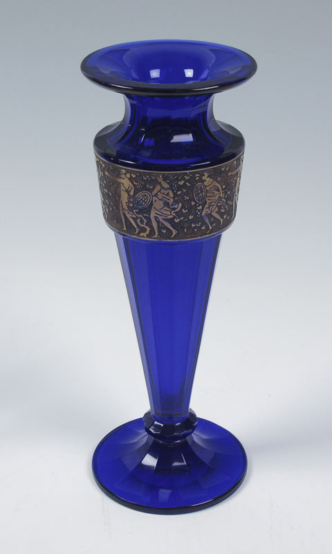 SIGNED MOSER COBALT GLASS VASE: