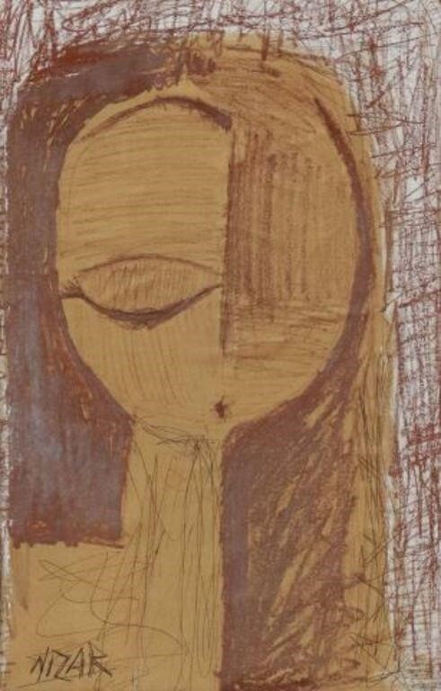 SIGNED NIZAR CRAYON & ACRYLIC