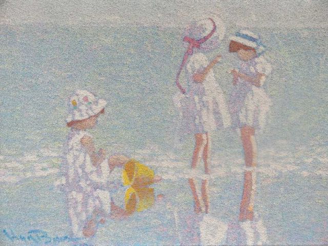 Signed O/C Pointillist Beach