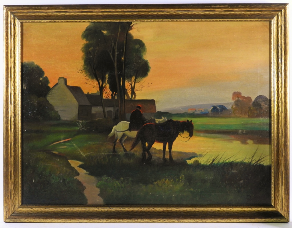 SIGNED O/C SUNSET HORSE LANDSCAPE