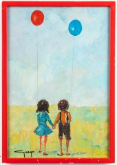 SIGNED OIL ON BOARD "CHILDREN
