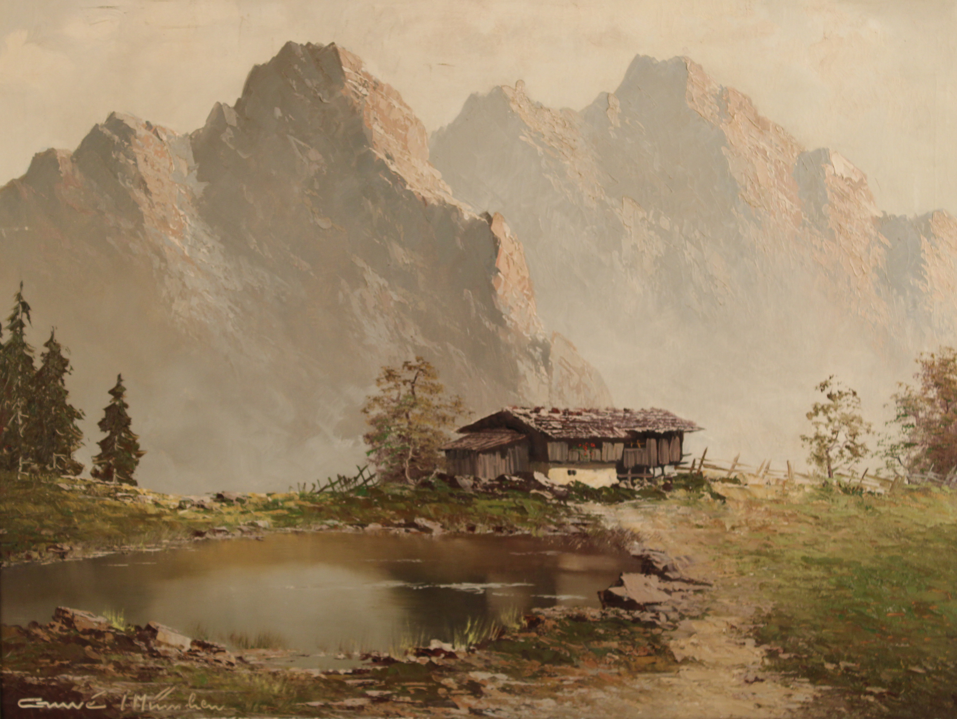 SIGNED OIL ON CANVAS OF RUSTIC
