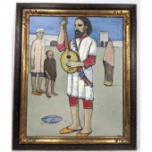 Signed Painting Busker Playing