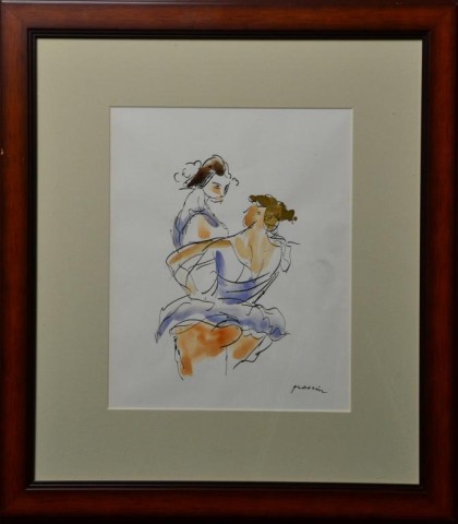 SIGNED PASCIN INK AND WATERCOLOR