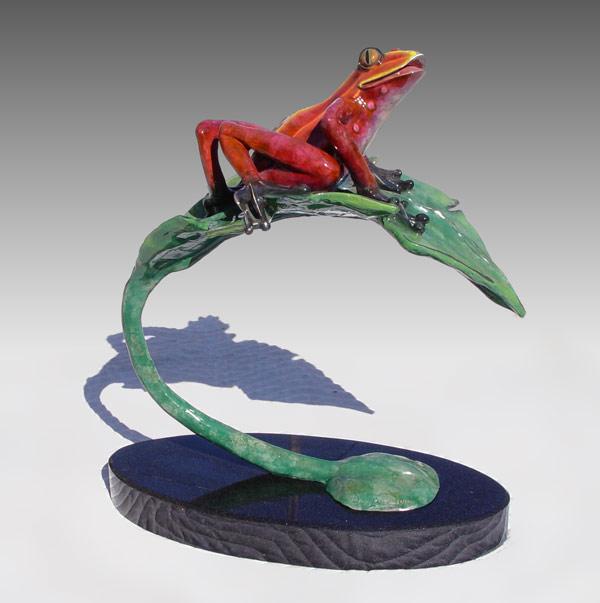 SIGNED PATINATED BRONZE FROG ON