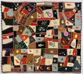 SIGNED PICTORIAL CRAZY QUILTEa