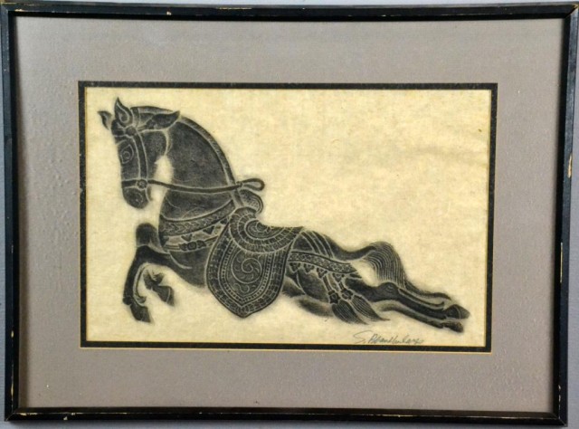 Signed Rubbing Of A Horse On Rice
