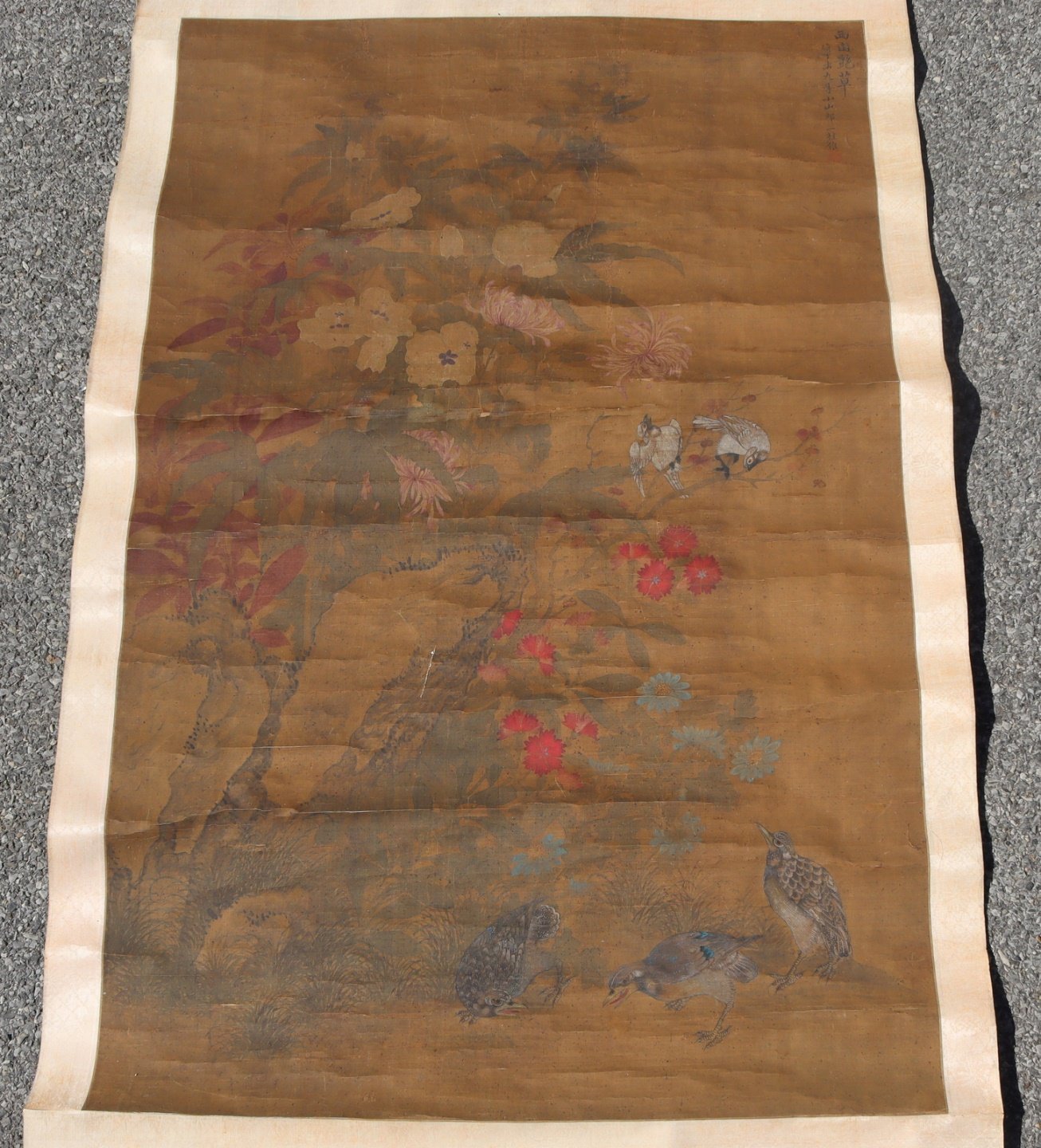 SIGNED SCROLL PAINTING OF BIRDS AND