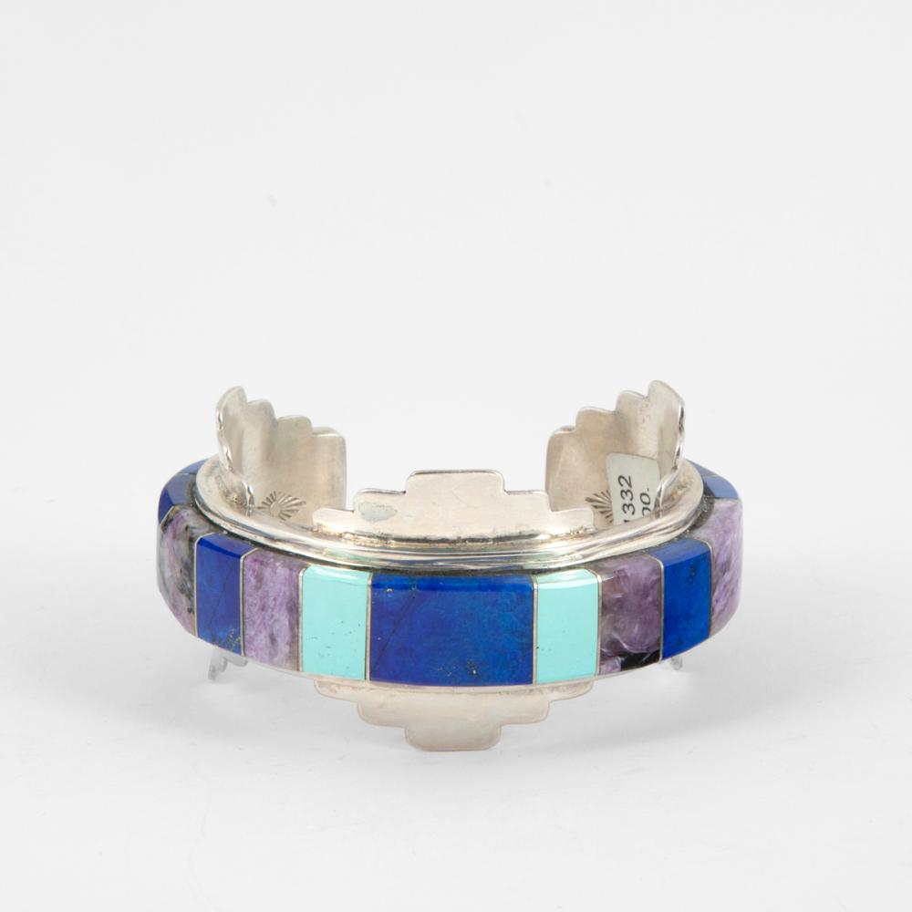 SIGNED SILVER AND MULTI-STONE INLAY