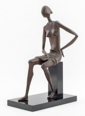 SIGNED 'SITTING WOMAN' BRONZED