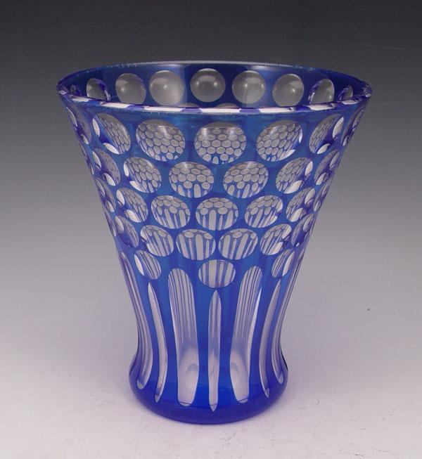 SIGNED STEUBEN COBALT BLUE CUT TO