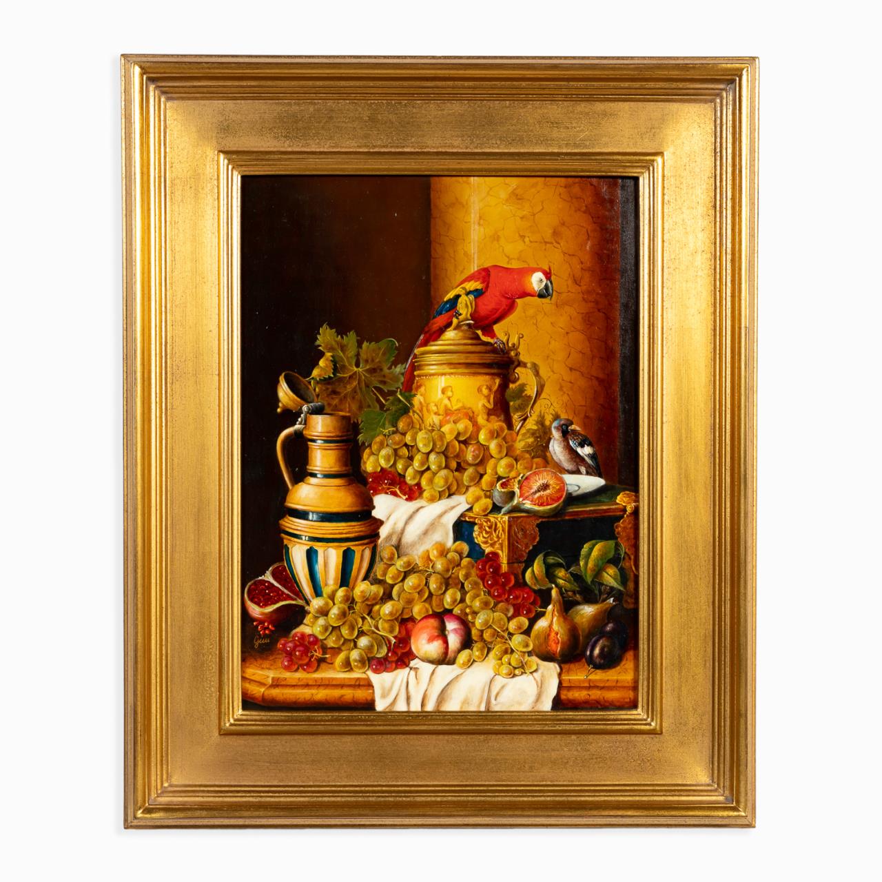 SIGNED STILL LIFE WITH PARROT IN