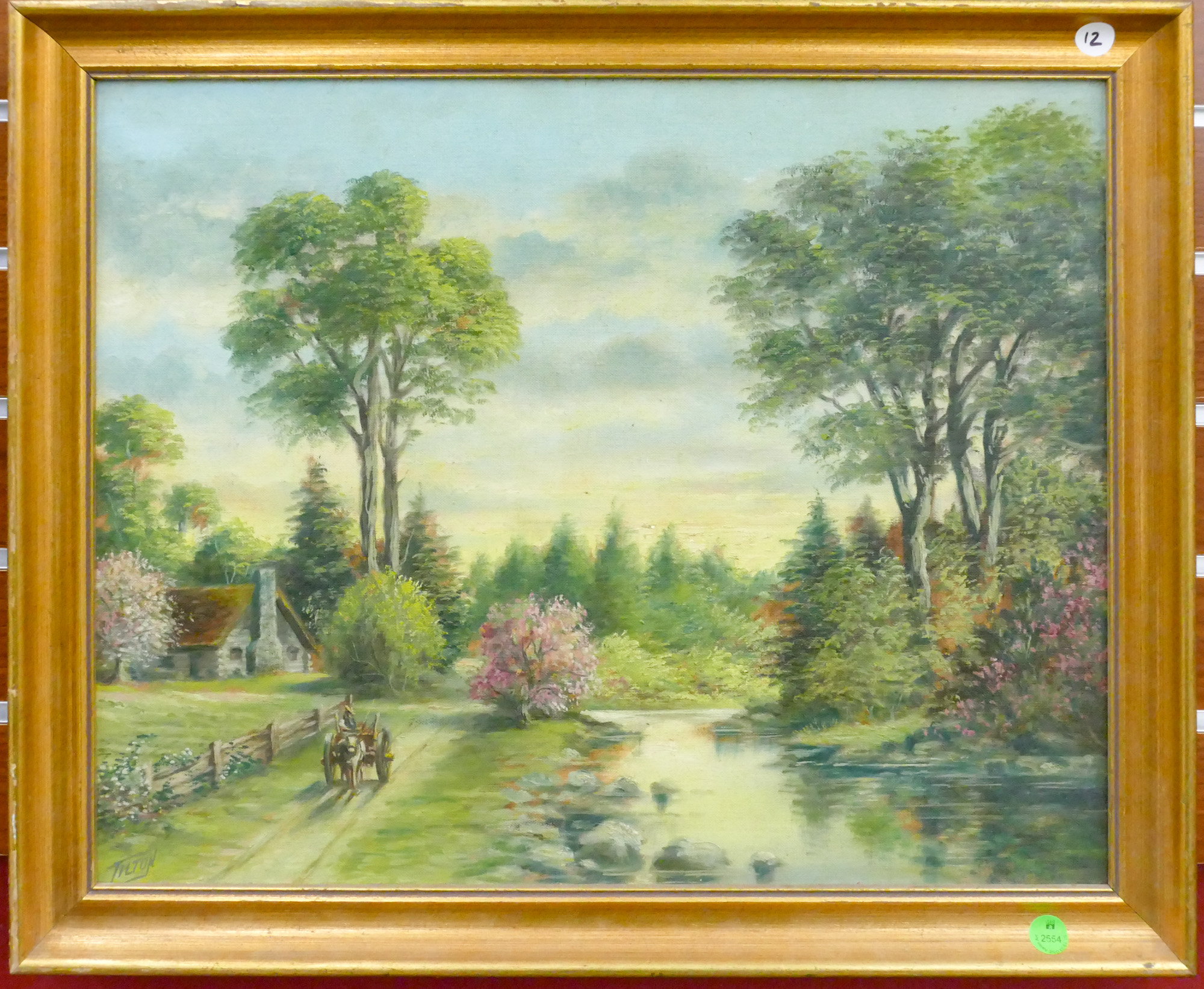 Signed Tilton Cottage Landscape Oil
