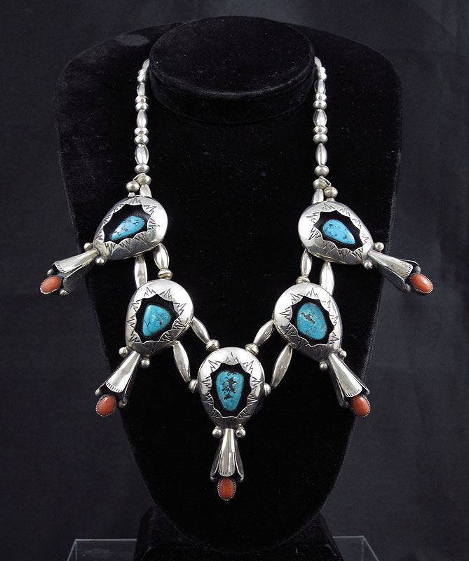 SIGNED TURQUOISE AND CORAL SILVER