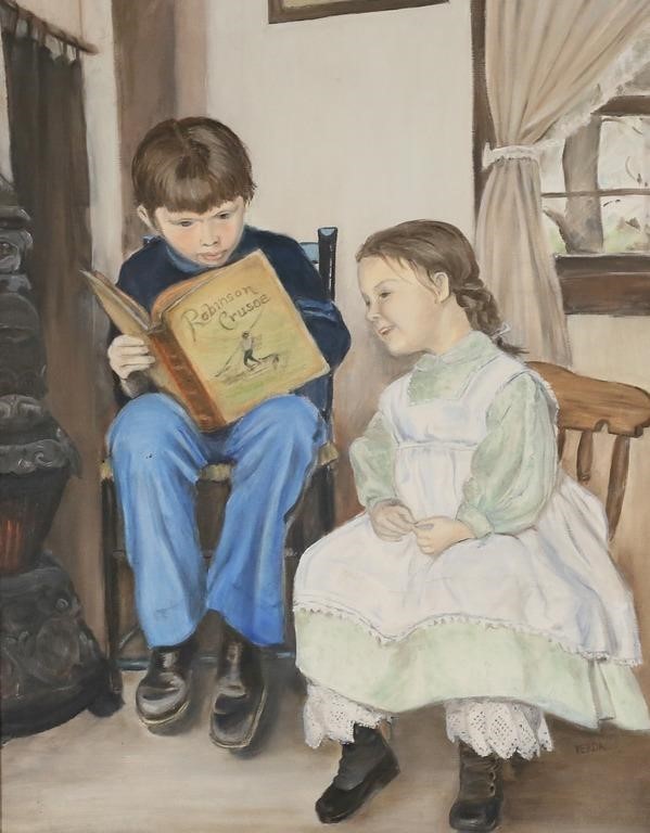 SIGNED VERDA OIL ON CANVAS CHILDREN