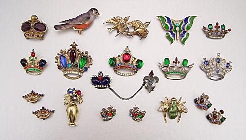 SIGNED VINTAGE CROWN, BUG, AND BIRD