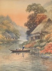 SIGNED YOHIDA WATERCOLOR RIVER