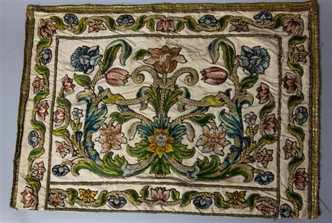 SILK AND GILT EMBROIDERY AND RAISED