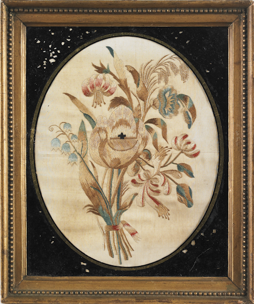 Silk floral embroidery early 19th