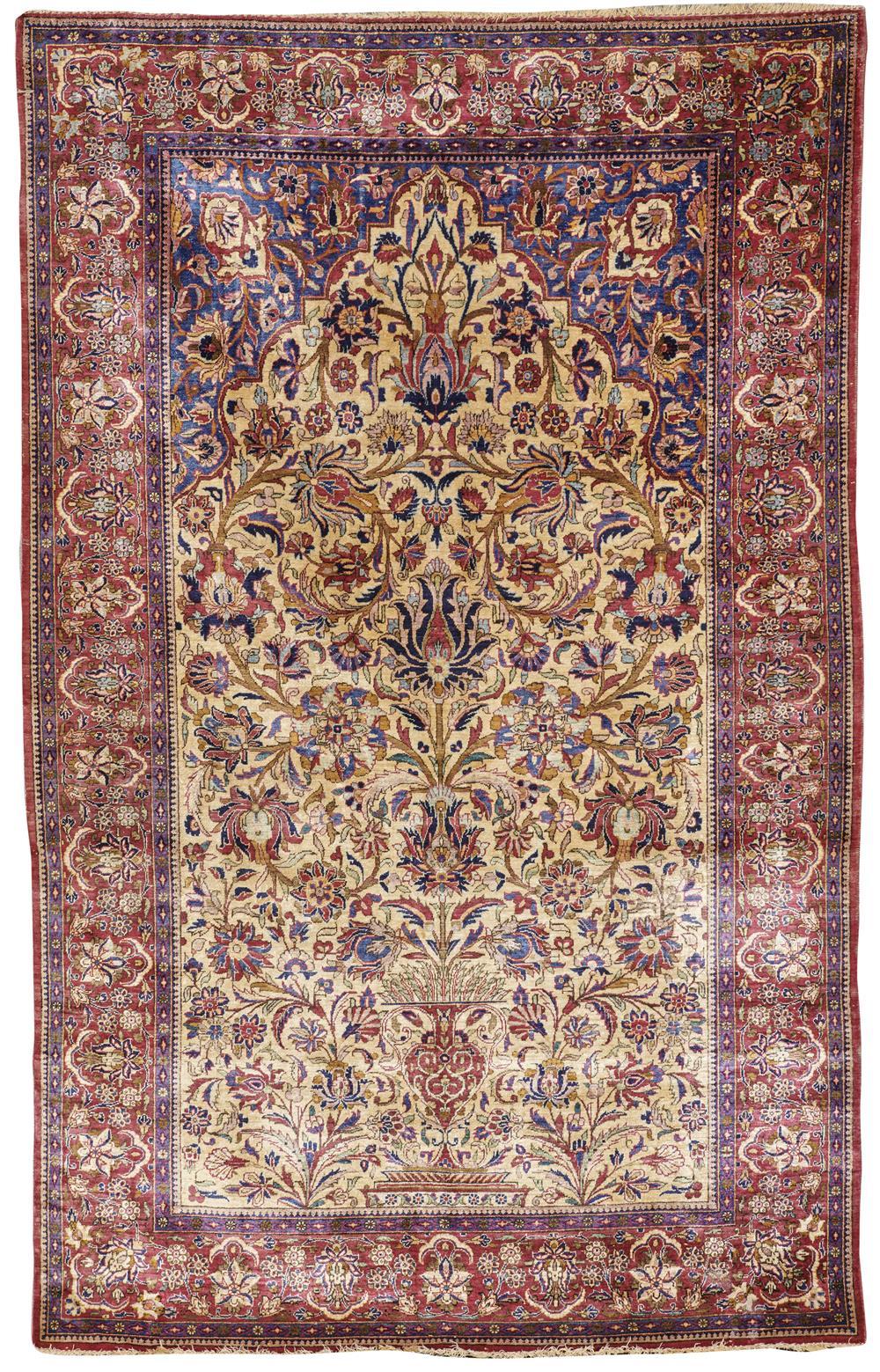 SILK KASHAN PRAYER RUG, PERSIA, 1ST