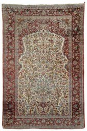 Silk Kashan rug, large mihrab