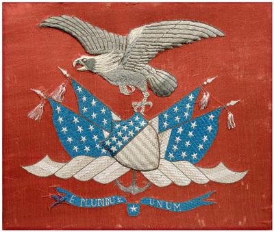 Silk needlework eagle, silk and