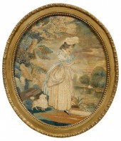 Silk needlework, young woman a