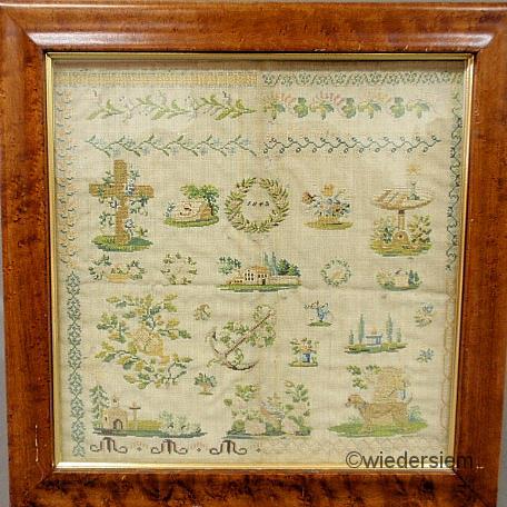 Silk on linen English sampler dated
