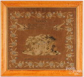 SILK ON LINEN NEEDLEWORK DATED