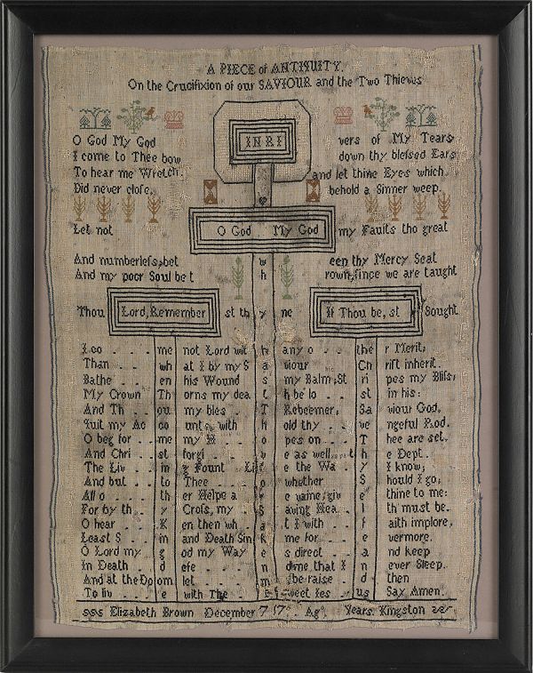 Silk on linen sampler 18th c.