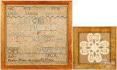 SILK ON LINEN SAMPLER, 19TH C.