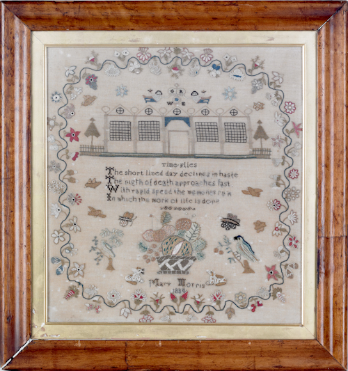 Silk on linen sampler dated 1834