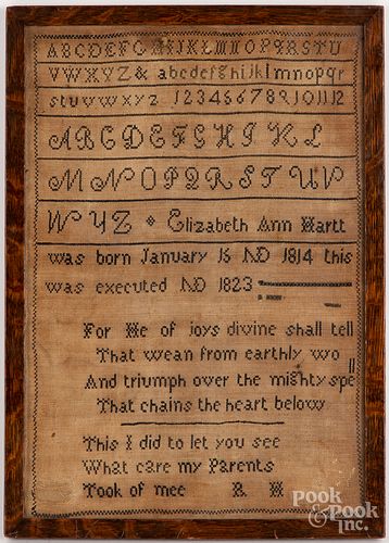 SILK ON LINEN SAMPLER DATED 1823,