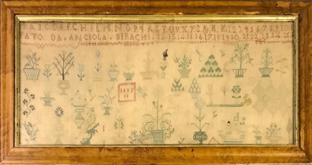 Silk on linen sampler wrought by
