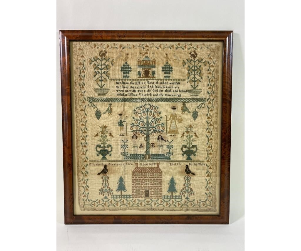 Silk on linen sampler wrought by