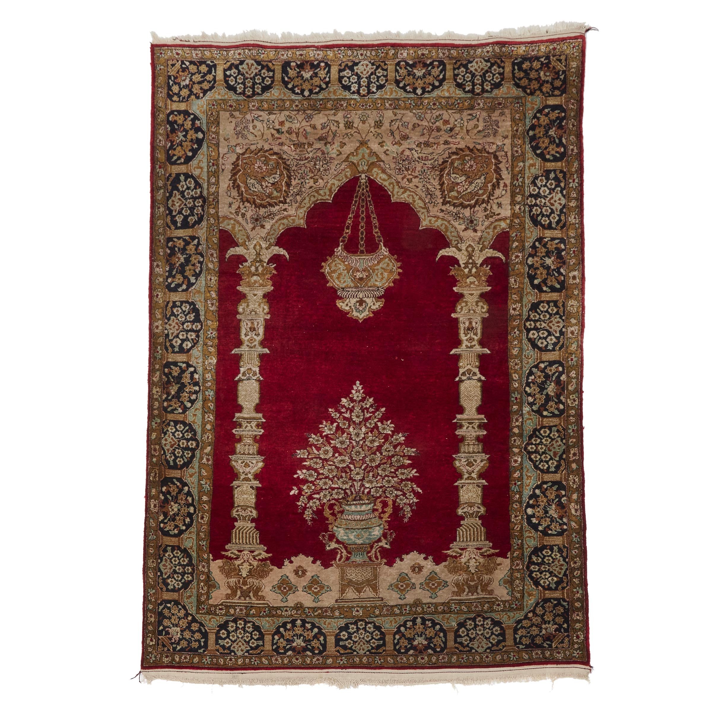 Silk Qum Prayer Rug, Persian,