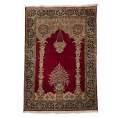 Silk Qum Prayer Rug, Persian,