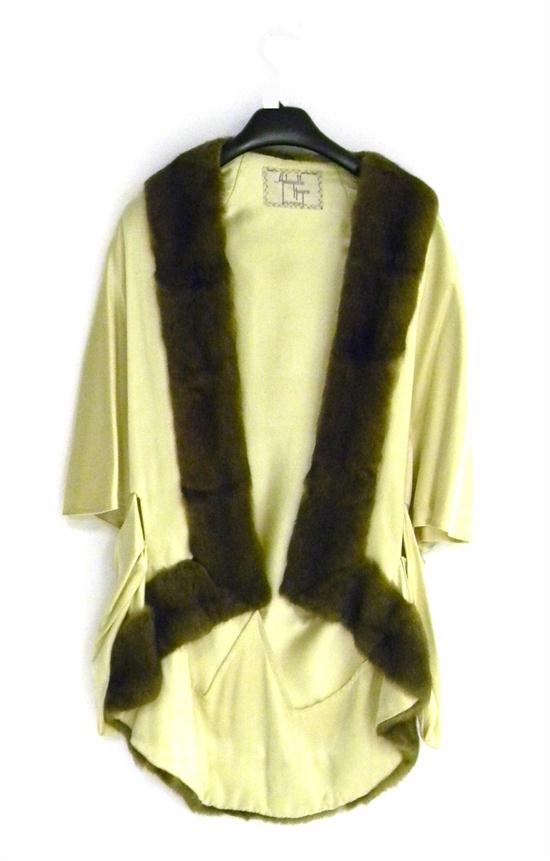 Silk women's wrap with fur trim  by