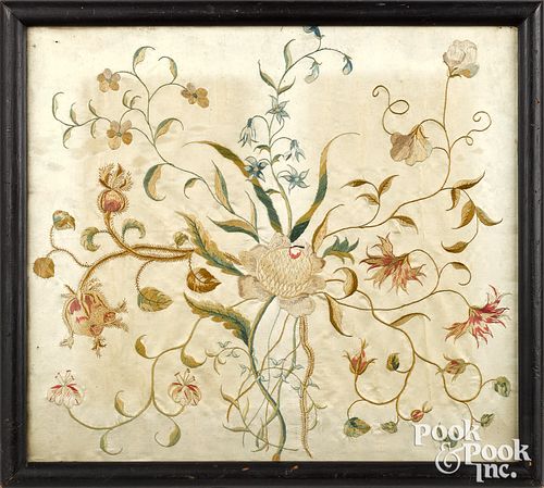 SILKWORK FLORAL PANEL, 19TH