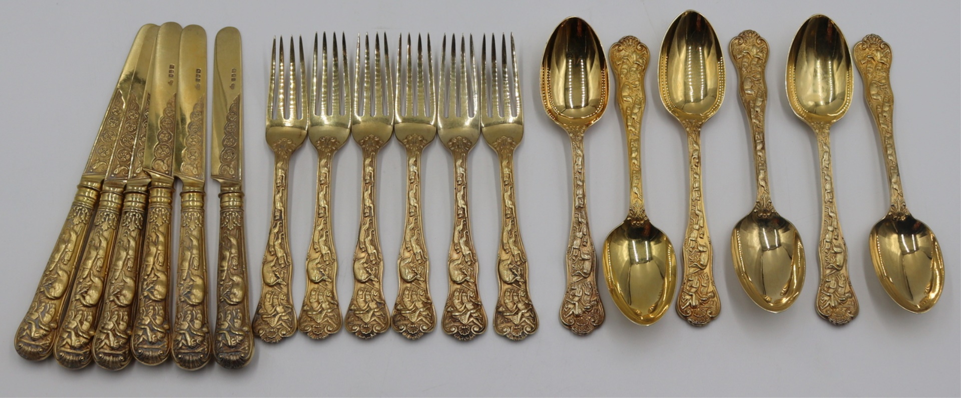 SILVER. 18 PC. ENGLISH GILT